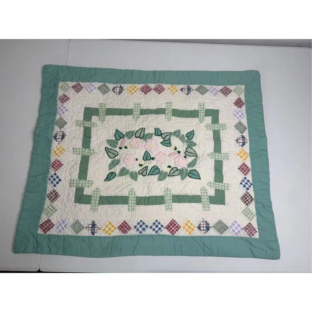 Quilted Floral with Green Fence Standard Pillow Sham 23